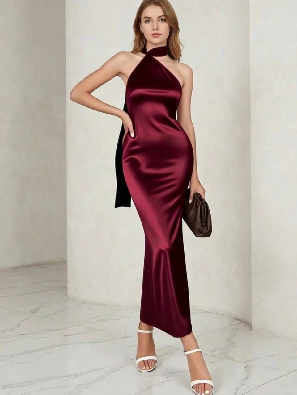 Vestido satén cuello