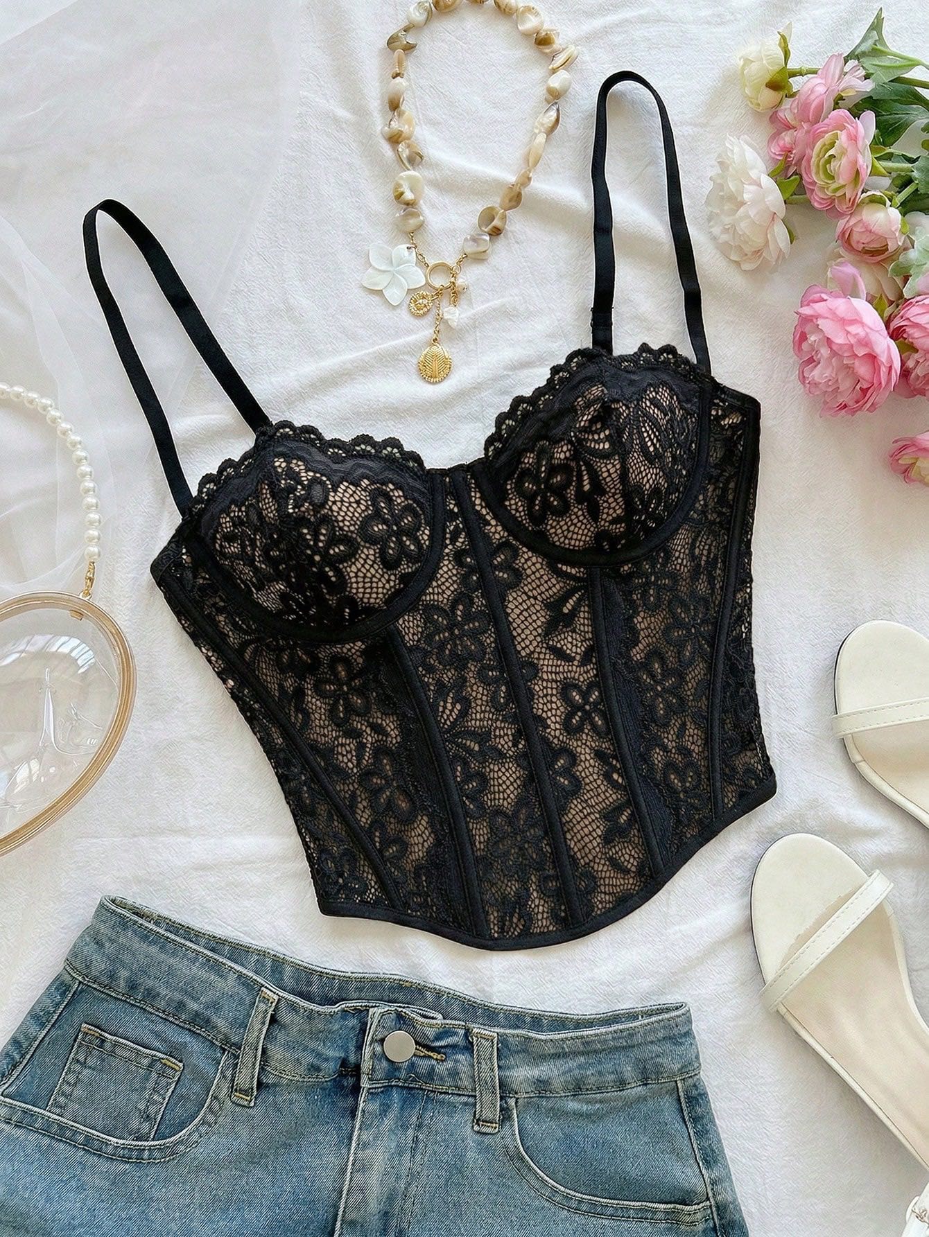 CORSET flor negro