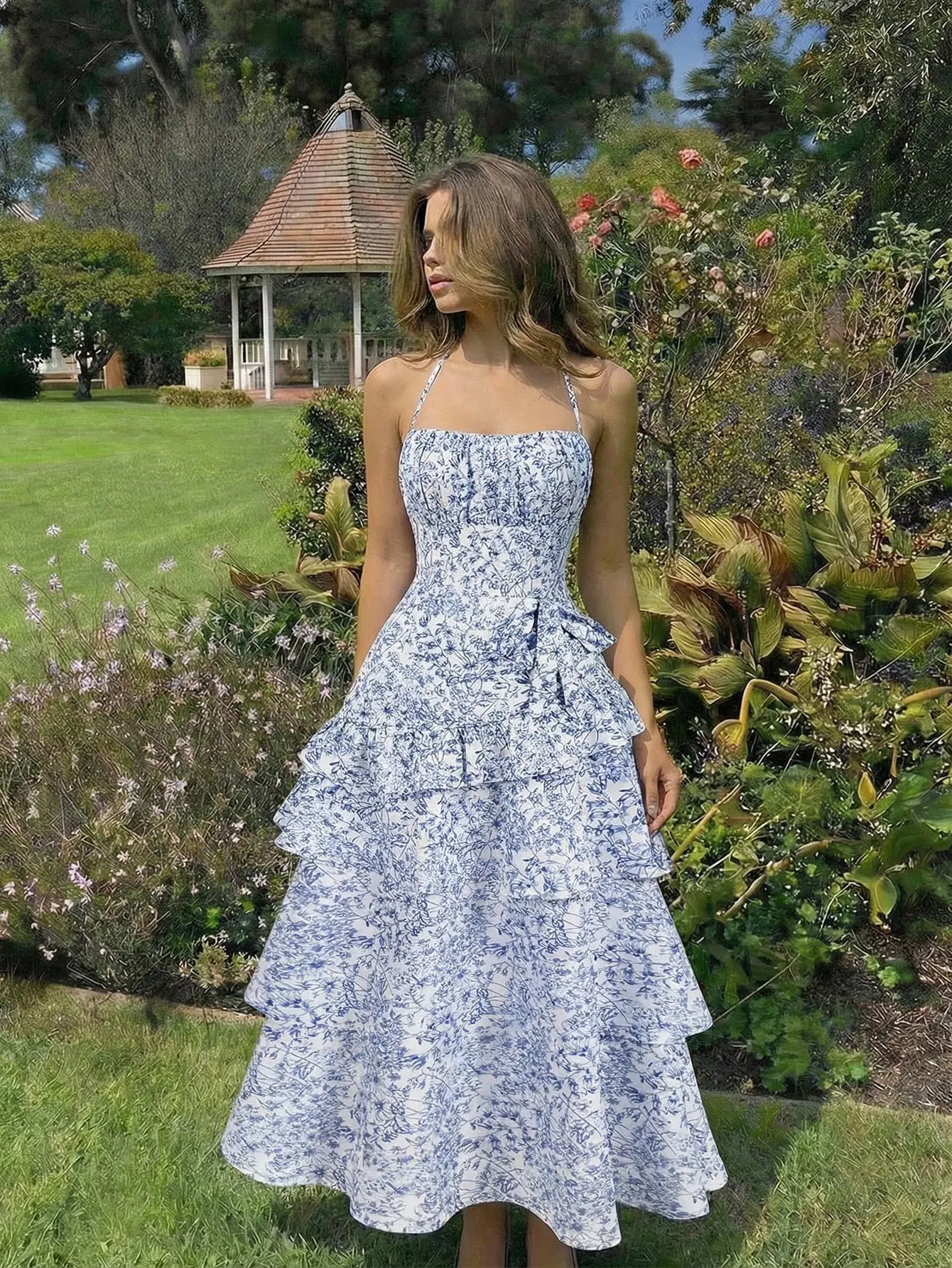 Vestido floral celeste