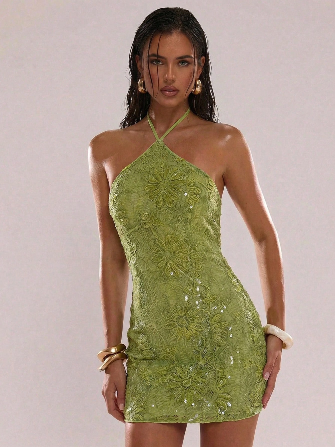 Vestido verde lentejuelas