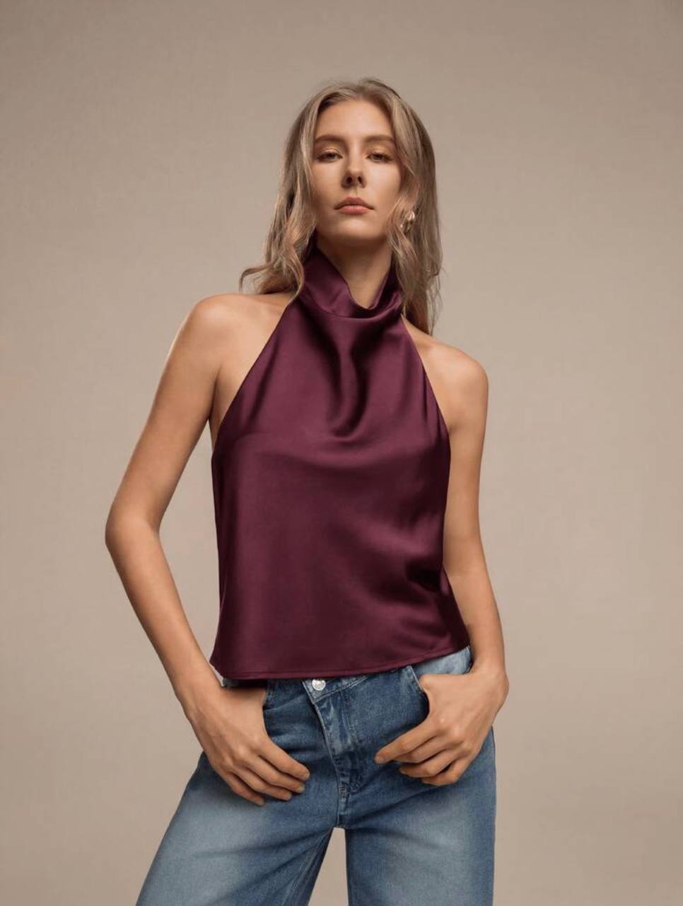 Blusa Satín Burdeos