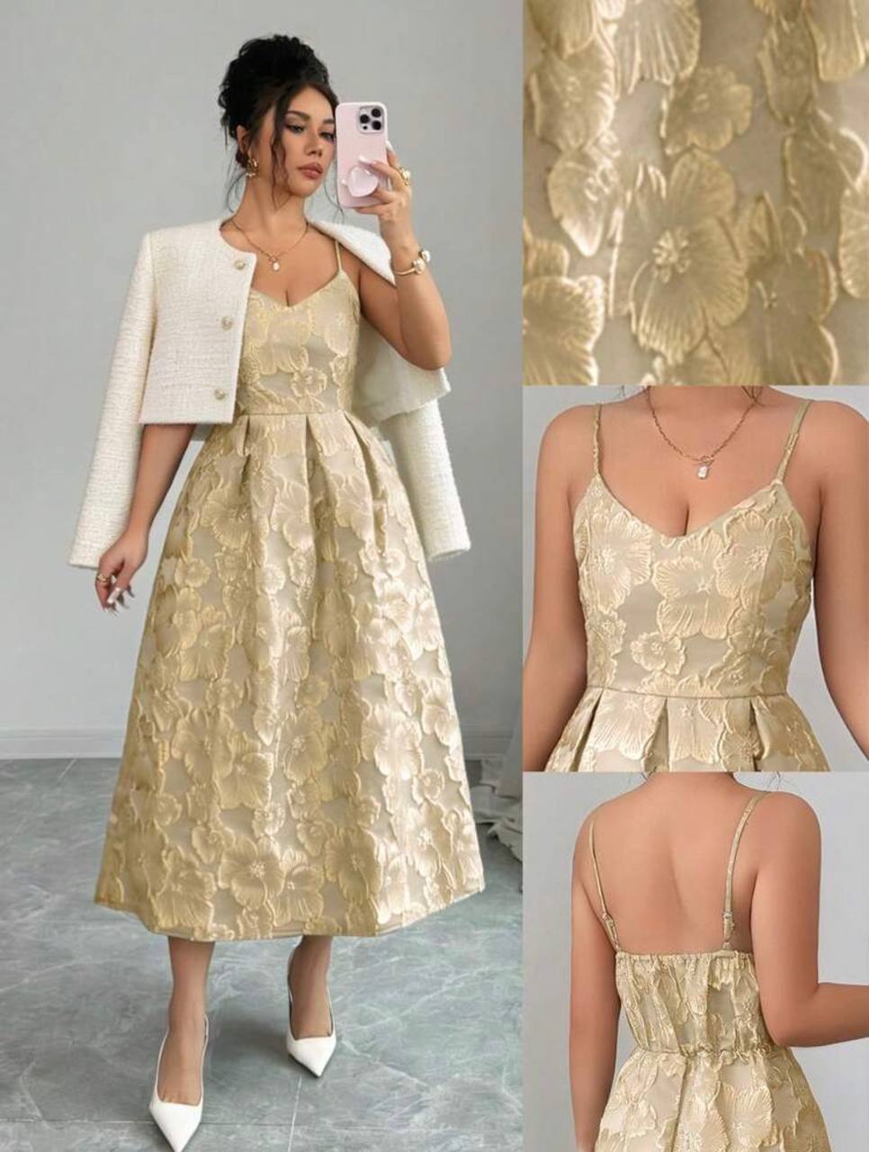 Vestido Jacquard Dorado