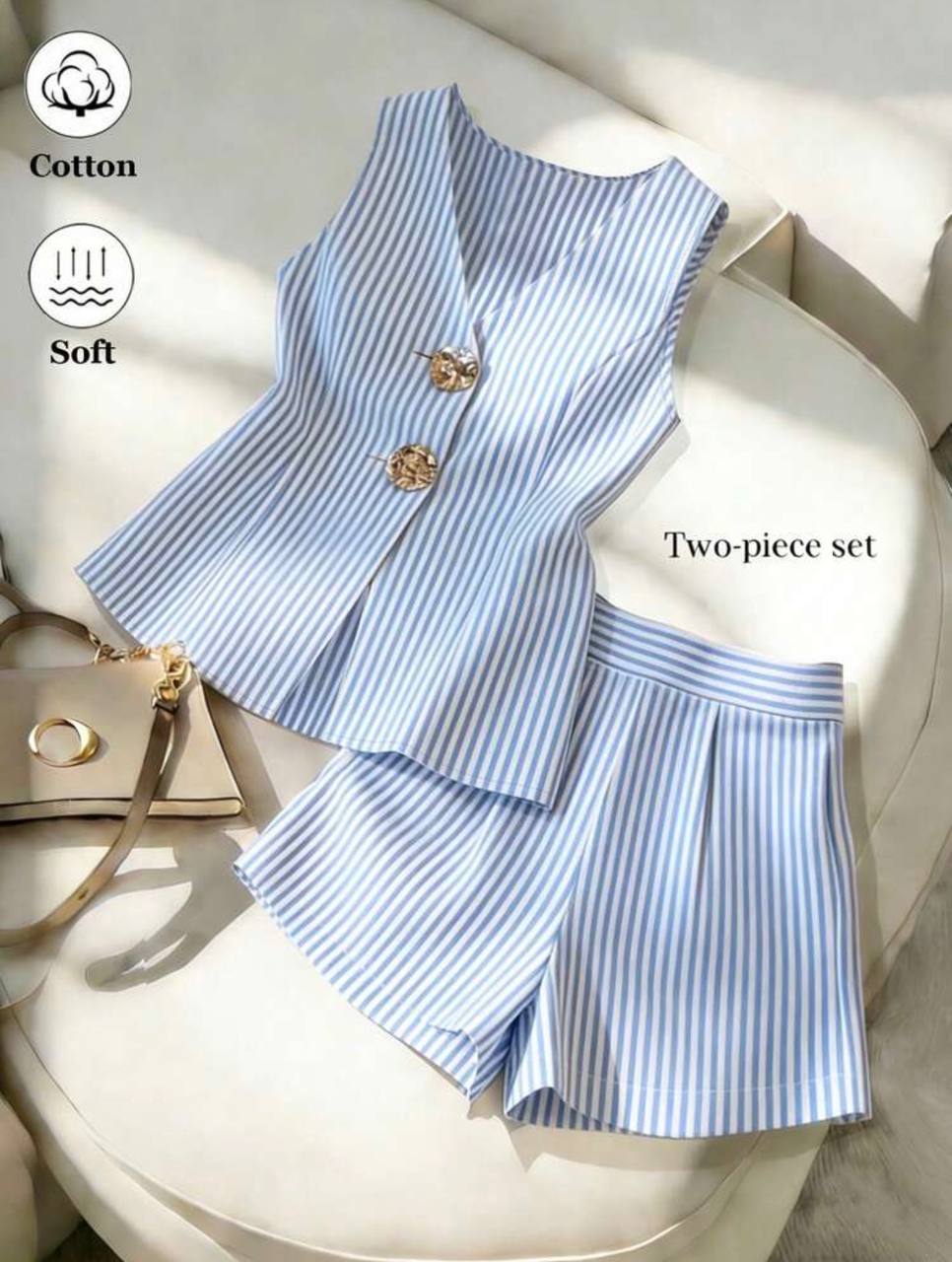 Conjunto Rayas Celeste botón