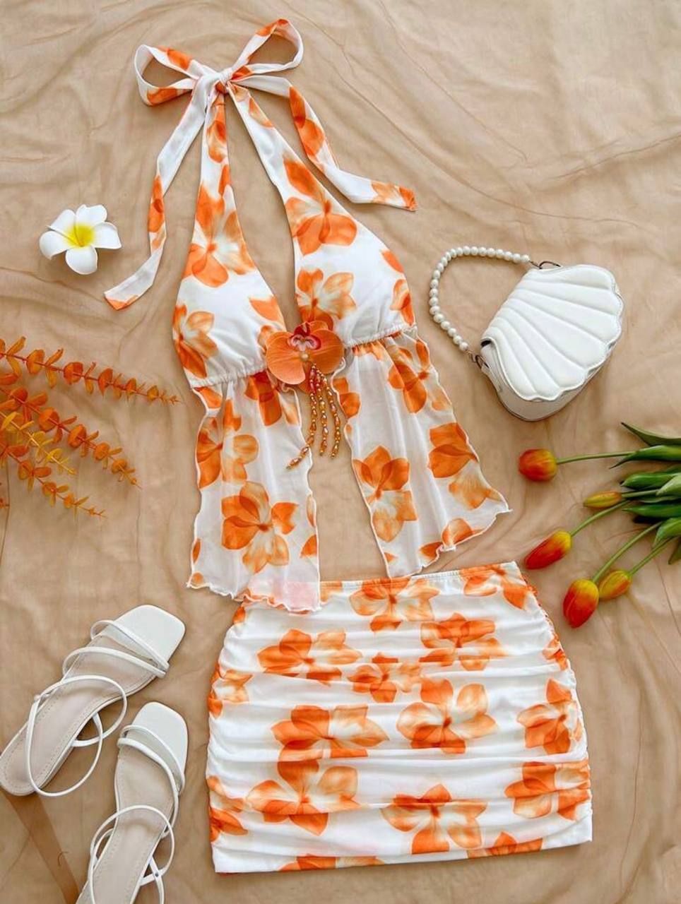 Conjunto Naranja Floral