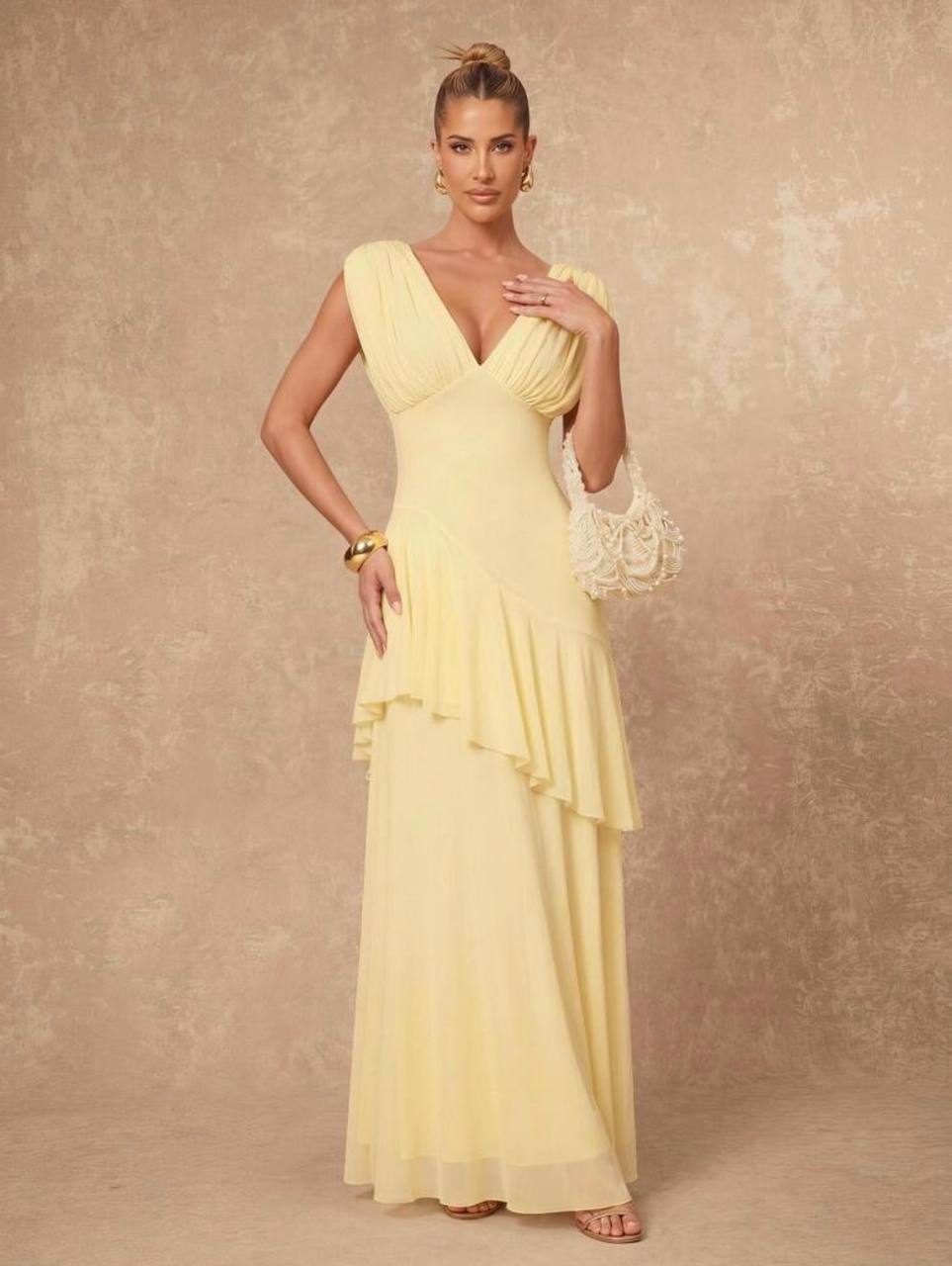 Vestido Maxi drapeado Amarillo