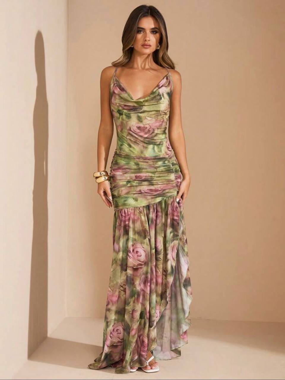 Vestido floral manzana verde