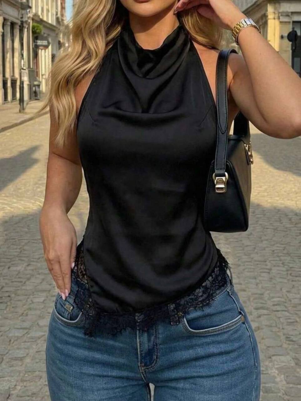 Blusa Encaje Tira cuello
