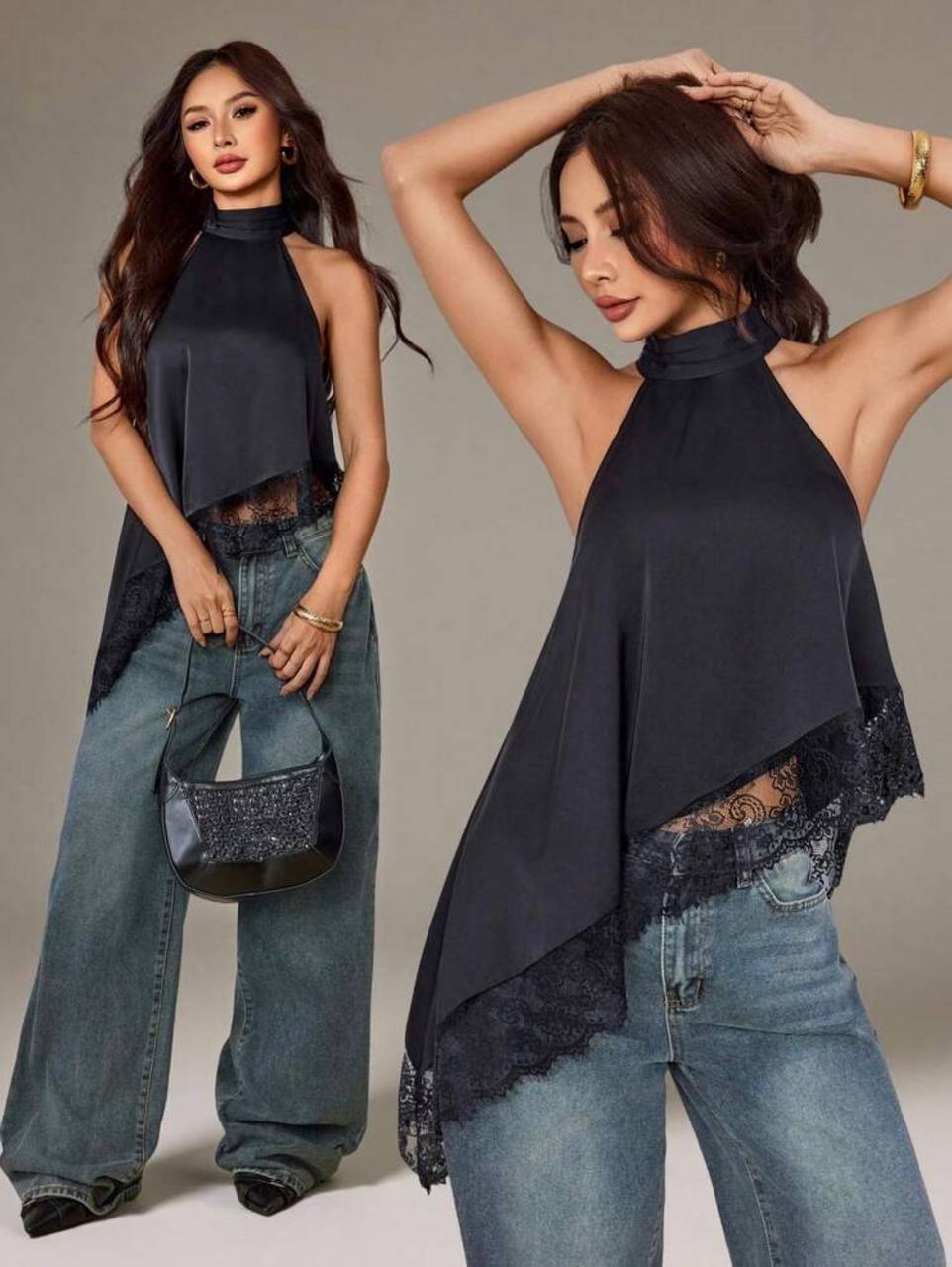 Blusa encaje cuello halter O