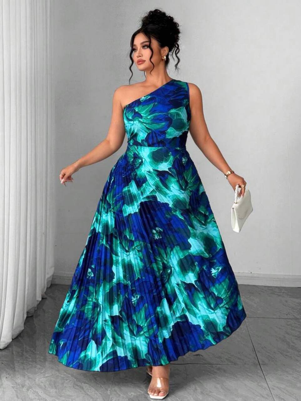 Elegante Vestido Plisado turquesa