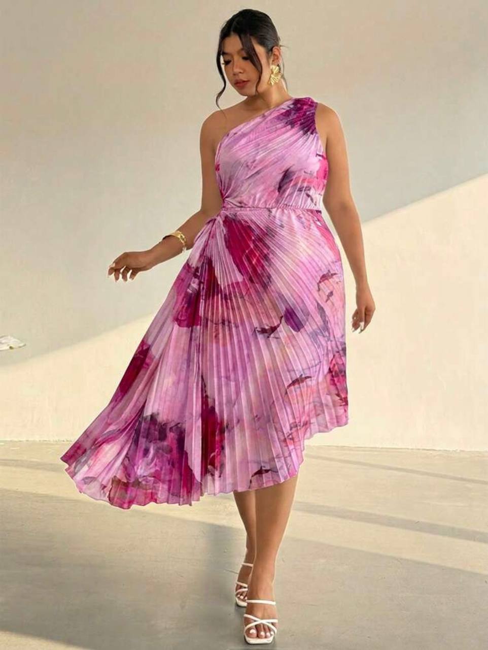 Elegante vestido Plisado Rosado