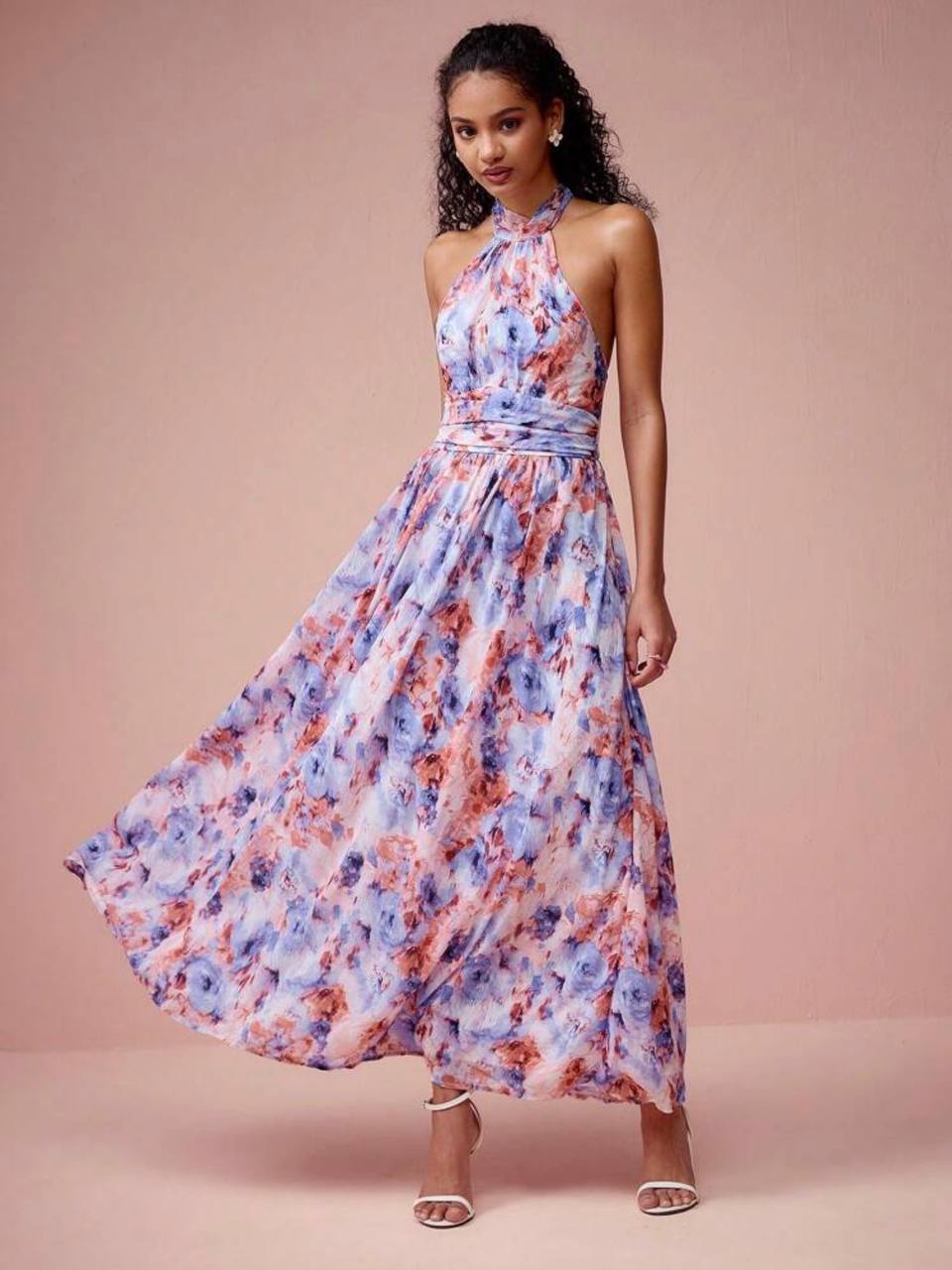 Vestido Largo Floral Lila