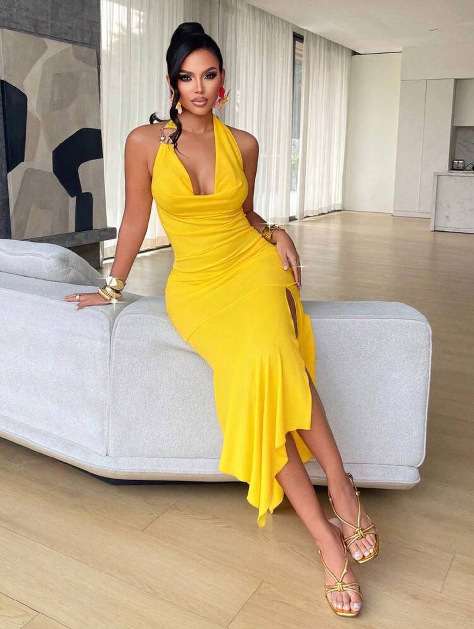 Vestido Amarillo Hebilla