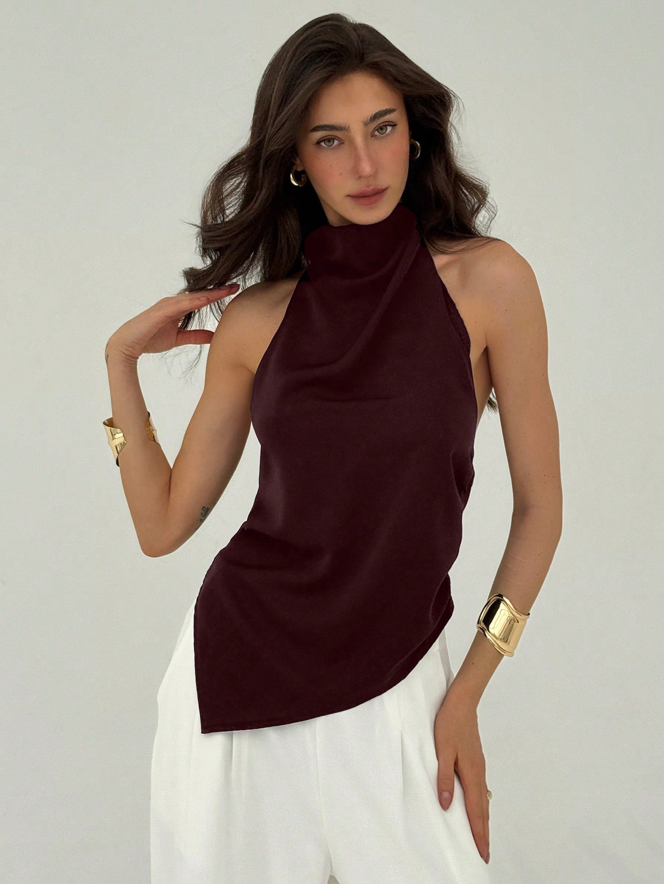 Blusa cuello alto saten